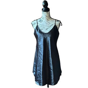 Vintage Honors Intimates Black Satin Mini Dress Womens Sleepwear Size M